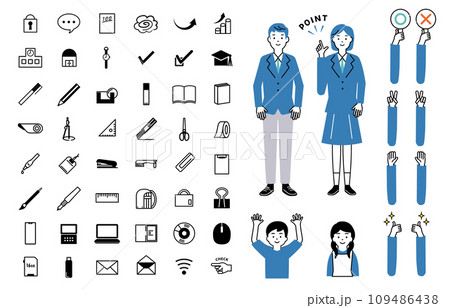 学生と学校・文房具に関するアイコンとイラストセット 109486438