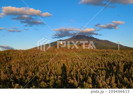 人影が写る秋の風景（利尻山夕暮れ） 109486615