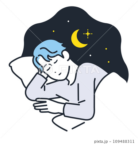 ベッドで寝る若い男性のシンプルなベクターイラスト素材 109488311