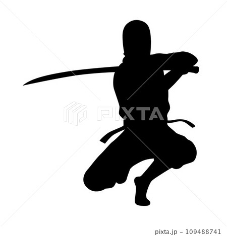 Set of Ninja silhouette, japanese ninja in black uniform on white background Set of Ninja silhouette, japanese ninja in black uniform on white background 109488741