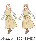イラスト素材：秋冬ファッション　女性13　全身　表情セット 109489435