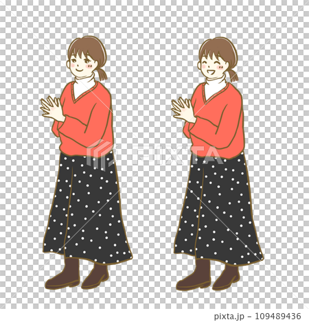 插畫素材：秋冬時尚女性8款全身表情套裝 109489436