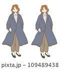 イラスト素材：秋冬ファッション　女性14　全身　表情セット 109489438