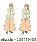 イラスト素材：秋冬ファッション　女性12　全身　表情セット 109489439