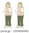 イラスト素材：秋冬ファッション　女性9　全身　表情セット 109489440