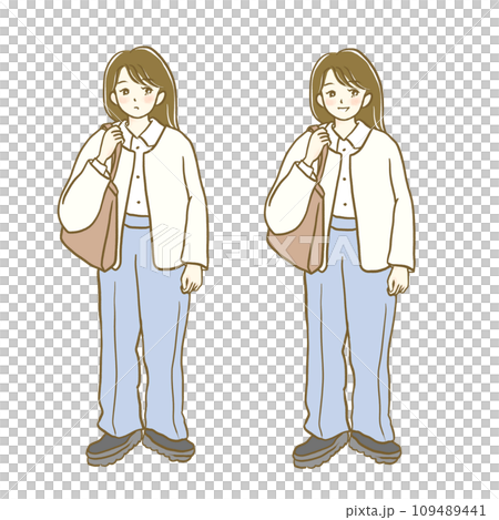 Illustration material: Autumn/winter fashion women 7 whole body facial expression set Illustration material: Autumn/winter fashion women 7 whole body facial expression set 109489441