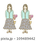 イラスト素材：秋冬ファッション　女性10　全身　表情セット 109489442