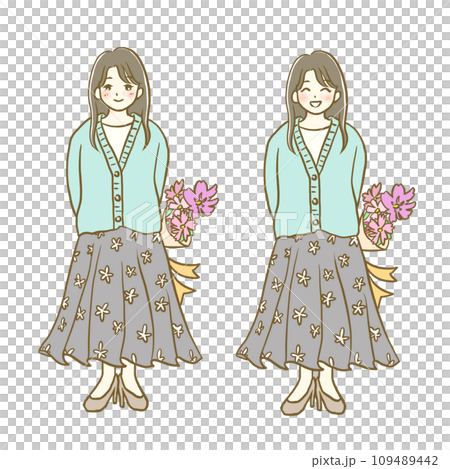 Illustration material: Autumn/winter fashion women 10 whole body facial expression set 109489442