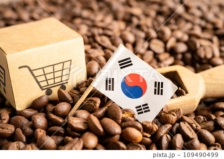 Korea flag on coffee bean, import export trade online commerce concept. 109490499
