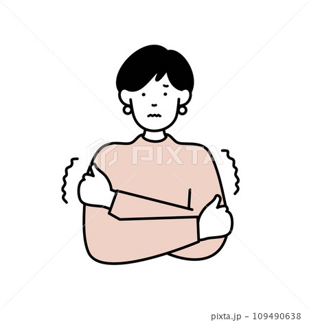 体が冷えて震える女性のイラスト素材　冷え性 109490638