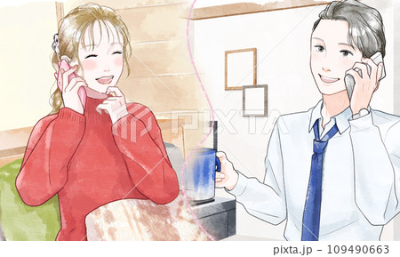 通話をするカップルのアイキャッチ　水彩風 109490663