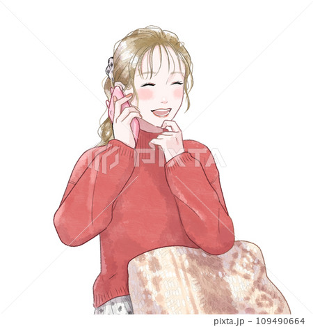 通話をする女性のイラスト 水彩風 通話をする女性のイラスト 水彩風 109490664