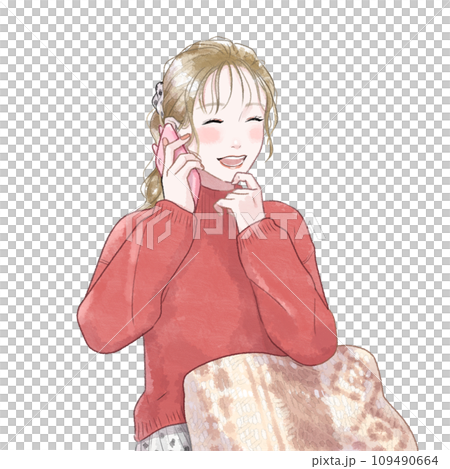 Illustration of a woman making a phone call, watercolor style 109490664
