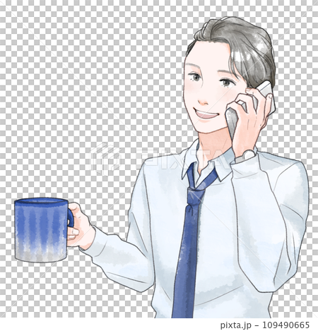 Illustration of a man talking on the phone, watercolor style 109490665