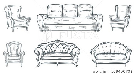 Hand engraved home sofa, armchairs and chair 109490702