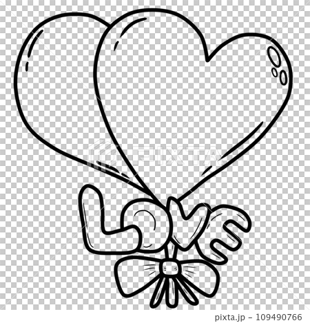 black line art of heart shaped balloons on a white background, coloring book art supply for kids black line art of heart shaped balloons on a white background, coloring book art supply for kids 109490766