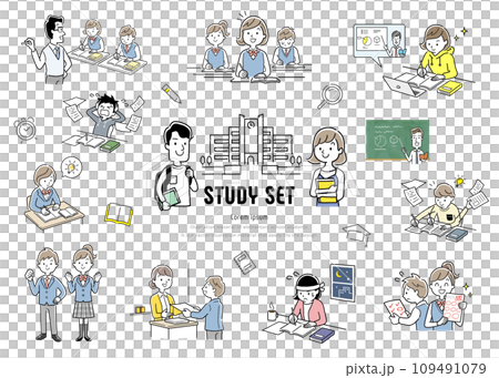 向量插畫素材：學習的學生組 109491079