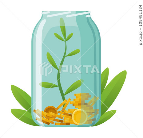 Investing bottle money, icon. Money growing concept, finance savings tree, finances investment. Money growing plant step with deposit coin in bank concept Investing bottle money, icon. Money growing concept, finance savings tree, finances investment. Money growing plant step with deposit coin in bank concept 109491184