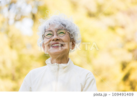 グレイヘアが似合う60代笑顔の女性 109491409