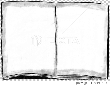 打開筆記本的單色插圖（手繪墨水插圖） 109491523