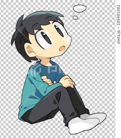 A boy thinking while sitting in a gymnasium A boy thinking while sitting in a gymnasium 109491882