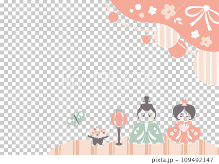 Hinamatsuri background frame Japanese style illustration frame of Hina dolls and stage curtain 109492147