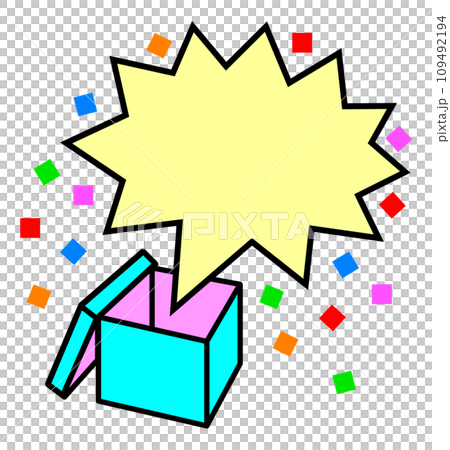 箱から紙吹雪が飛び出て驚くビックリ箱のイラスト 109492194