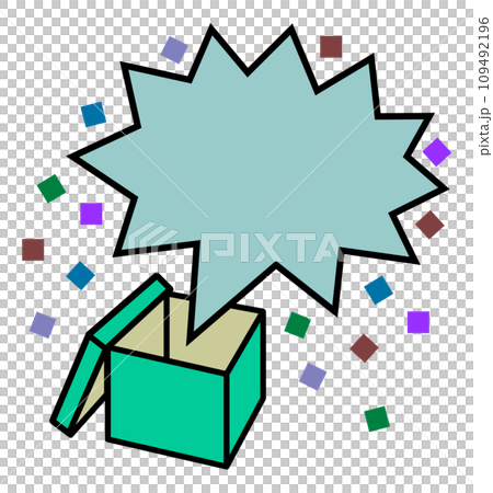 箱から紙吹雪が飛び出て驚くビックリ箱のイラスト 109492196