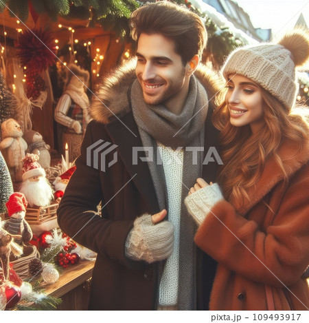 Photo of positive couple having fun christmas x-mas around evening outside Photo of positive couple having fun christmas x-mas around evening outside 109493917
