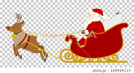 溫馨可愛的聖誕手繪風格聖誕老人和馴鹿側拉雪橇 109494115