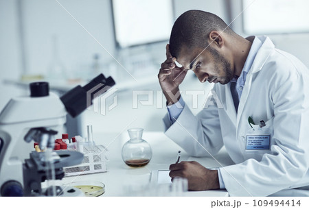 Science, medical research and lab technician working on innovation, development and discovery of breakthrough technology in medicine. Serious scientist thinking about medication and treatment Science, medical research and lab technician working on innovation, development and discovery of breakthrough technology in medicine. Serious scientist thinking about medication and treatment 109494414