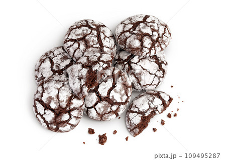 Chocolate brownie cookie isolated on white background. Top view. Flat lay 109495287
