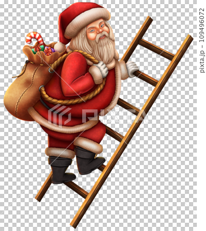 Santa climbing ladder with a gift bag 109496072