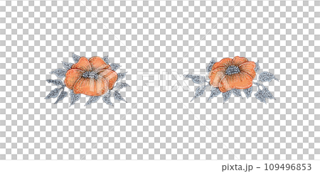 Orange flowers. Flower set. Mixed media illustrations Orange flowers. Flower set. Mixed media illustrations 109496853