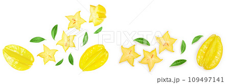 Carambola or star-fruit isolated on white background with copy space for your text. Top view. Flat lay 109497141
