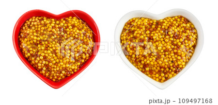 Bowl with french mustard isolated on white background with full depth of field. Top view. Flat lay. Bowl with french mustard isolated on white background with full depth of field. Top view. Flat lay. 109497168