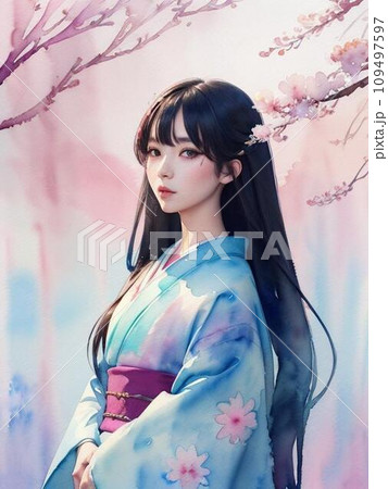 和服女性　絵 Twitter