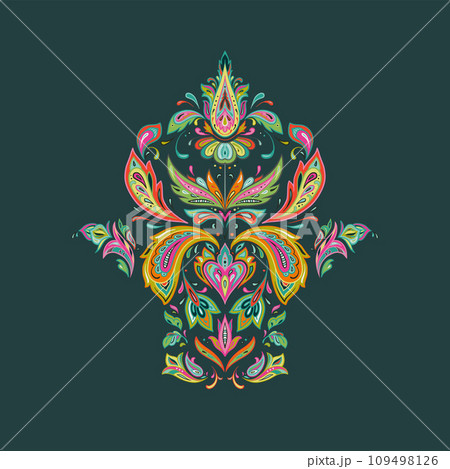 Vector oriental motif on green background. Beautiful paisley ornament. Vector oriental motif on green background. Beautiful paisley ornament. 109498126