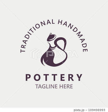 Pottery logo design handmade, creative traditional mug craft concept inspiration nature workshop template 109498993
