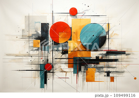 Geometric shapes abstract art, wall background. Vibrant colors, precise compositions 109499116