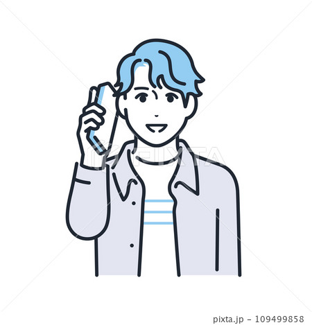 スマホで電話をかけるカジュアルな服装の若い男性のシンプルなベクターイラスト素材 スマホで電話をかけるカジュアルな服装の若い男性のシンプルなベクターイラスト素材 109499858