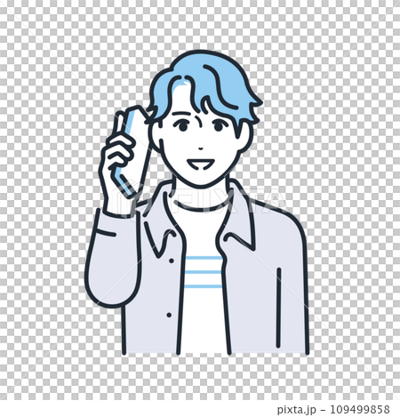 スマホで電話をかけるカジュアルな服装の若い男性のシンプルなベクターイラスト素材 スマホで電話をかけるカジュアルな服装の若い男性のシンプルなベクターイラスト素材 109499858