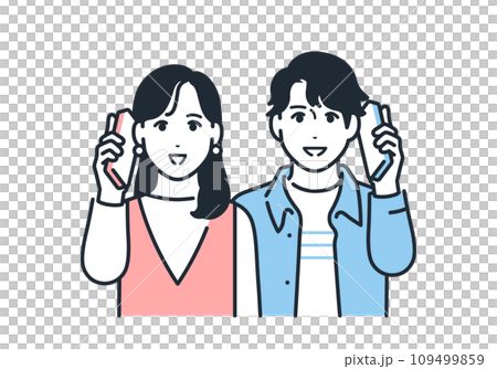 一個年輕男女無限打電話的簡單向量圖解 109499859