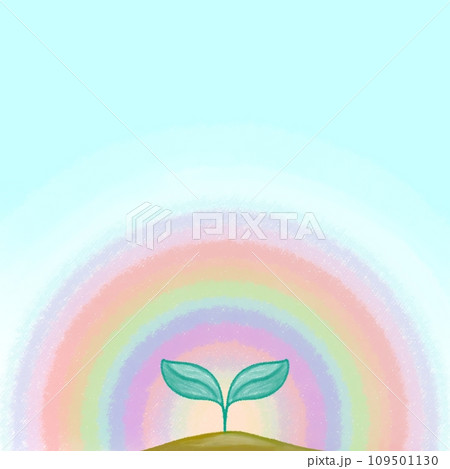 双葉と虹 クレヨンタッチイラスト【1:1】 109501130