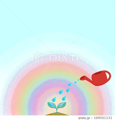 双葉に水やり クレヨンタッチイラスト【1:1】 109501131