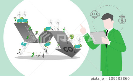 ESG sustainability business policy. Carbon credit calculate from reduce carbon footprint and carbon offset. Profit of CO2 graph 109502860