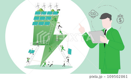 ESG sustainability business policy. Carbon credit calculate from reduce carbon footprint and carbon offset. Profit of green energy 109502861