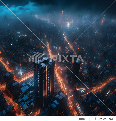 AI-generated content. A city at night with lights and clouds. AI-generated content. A city at night with lights and clouds. 109503198