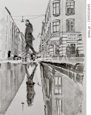 雨上がりの街のイラスト素材 [109503840] - PIXTA