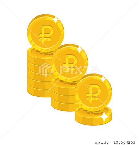 Piles gold rubles isolated cartoon icon 109504253